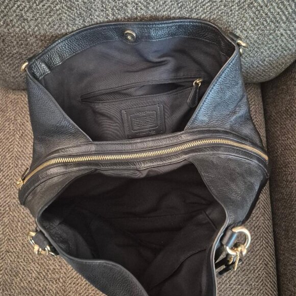 COACH F80268 Shoulder Bag Tote Black Pebble Leather Gold Hardware Medium VINTAGE - Picture 3 of 4